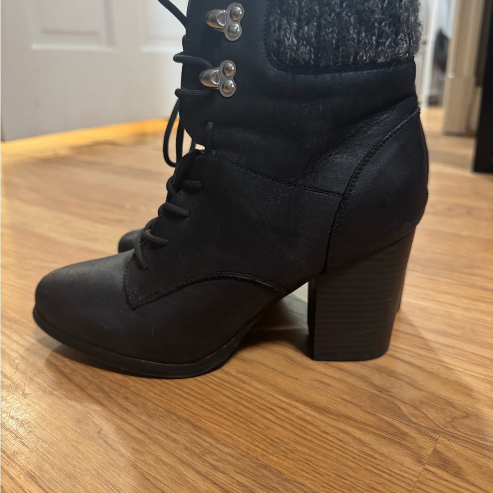 XOXO Black Knit-Cuff Heeled Ankle Boots - Picture 2 of 7